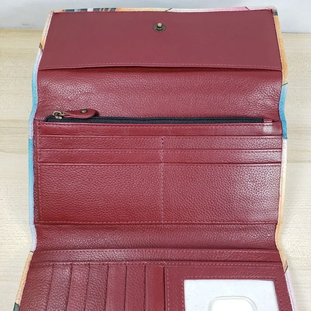 Anushka By Anna Stained Glass Art Dragonfly Genuine Leather Multi Pocket Wallet